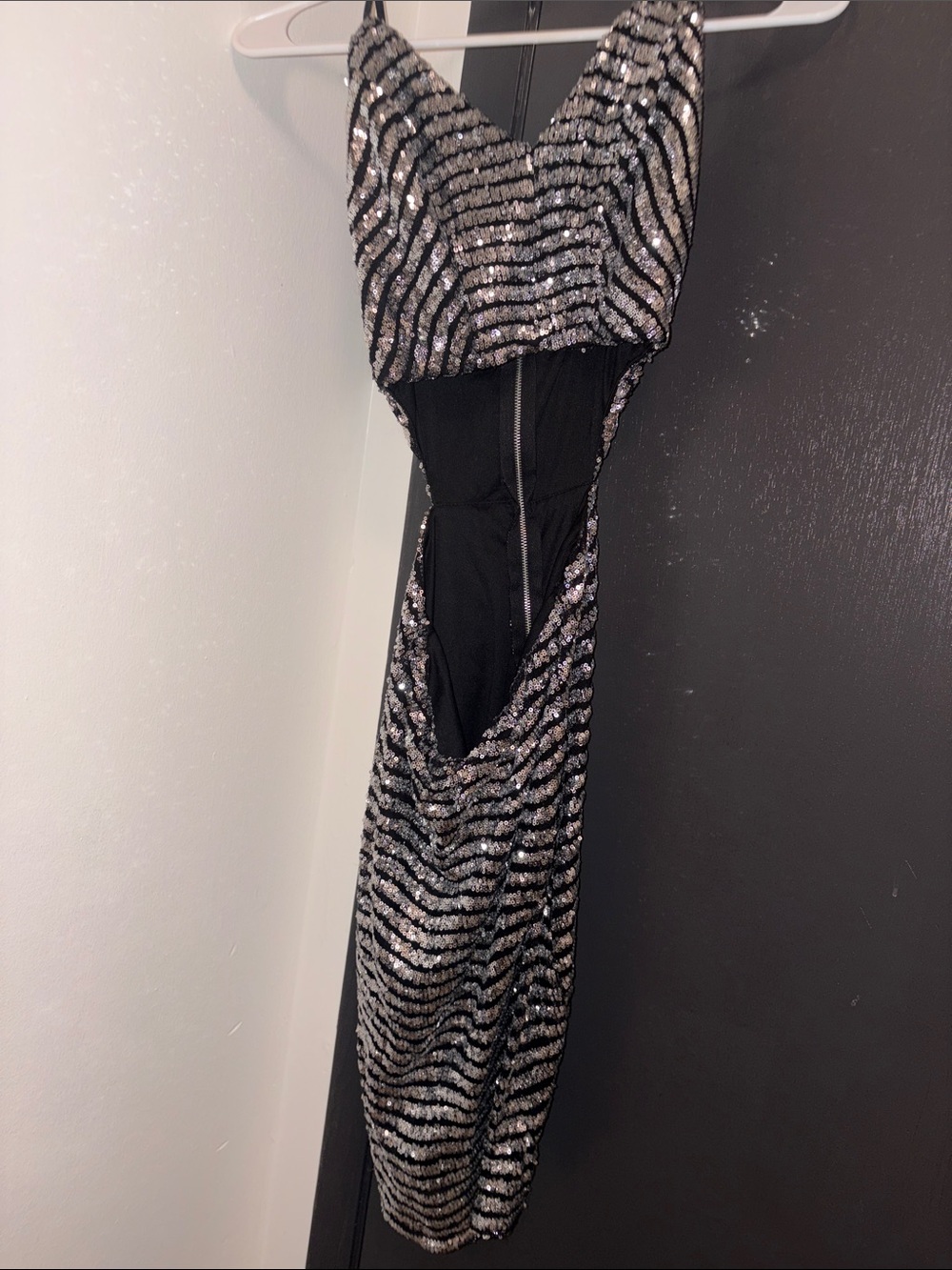 Charlotte Russe Black and Silver Sequin Backless Cocktail Dress